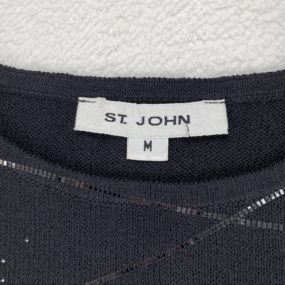 St. John Black Sequins Tank Top Knit Sparkle Evening Wear Women’s Sz M Luxury - Picture 3 of 9